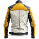 Men’s White Navy-Blue Contrast Sheepskin Retro Leather Jacket